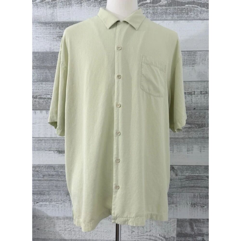 Tommy Bahama Button Up Shirt Men's XXL Yellow 100% Silk Chest Pocket